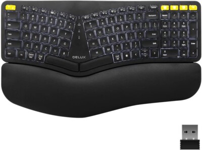 DELUX GM902 Pro Ergonomic Wireless Bluetooth Rechargeable Keyboard