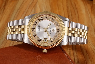 reginald new men quartz analog watch crystal gold