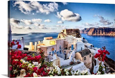 The town of Oia, Santorini, Greece Canvas Wall Art Print, Architecture Home