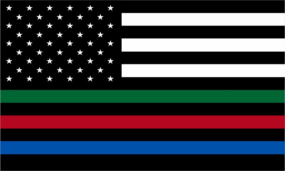 Thin Blue Line Decal - USA Flag with Red, Blue and Green Stripe Flag Decal