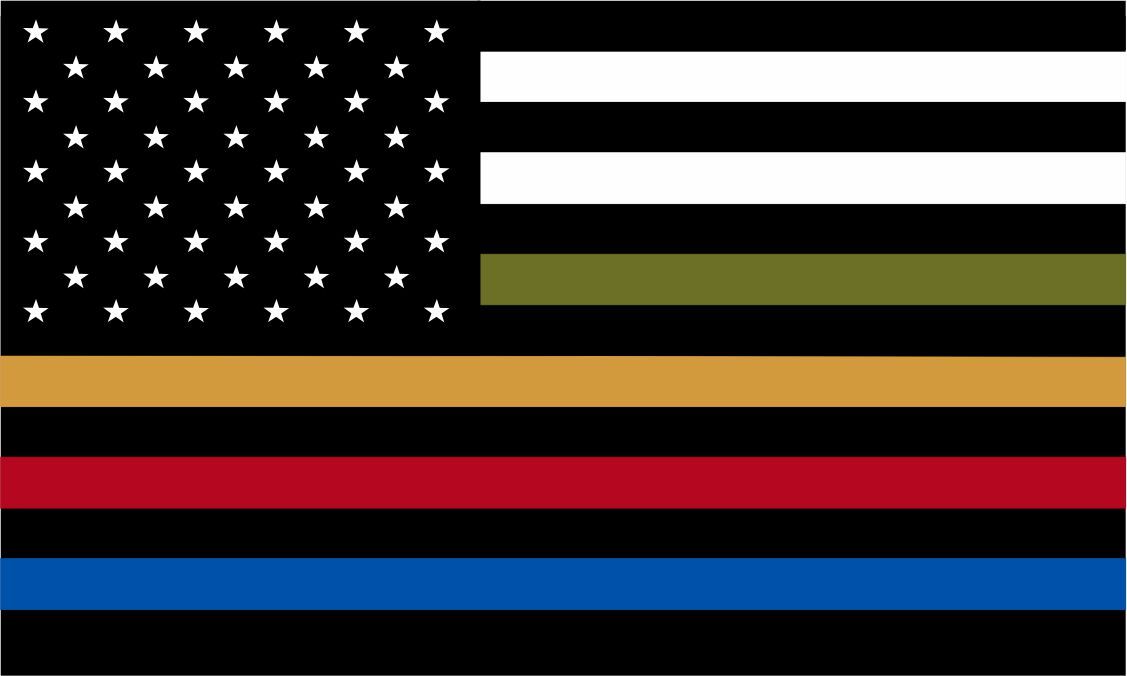 Thin Blue Line Decal - USA Flag with Red, Blue, Gold, Olive Drab Stripe Flag