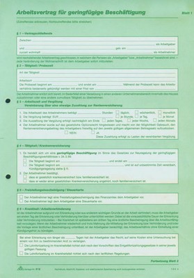 Arbeitsvertrag geringfügig Beschäftigter Formular Personal Angestellter