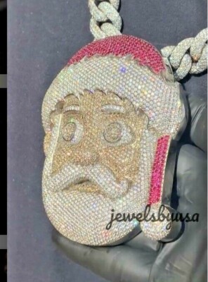 Pre-owned Nsg Big 3d Santa Face 5.10ct Color Cubic Zirconia Men's Fancy Pendant 925 Silver In White