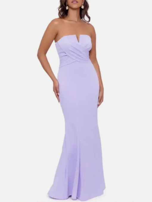 XSCAPE Сиренево-лавандовое облегающее платье-русалка из стрейчевого крепа для подводного плавания без бретелек 16 = XL