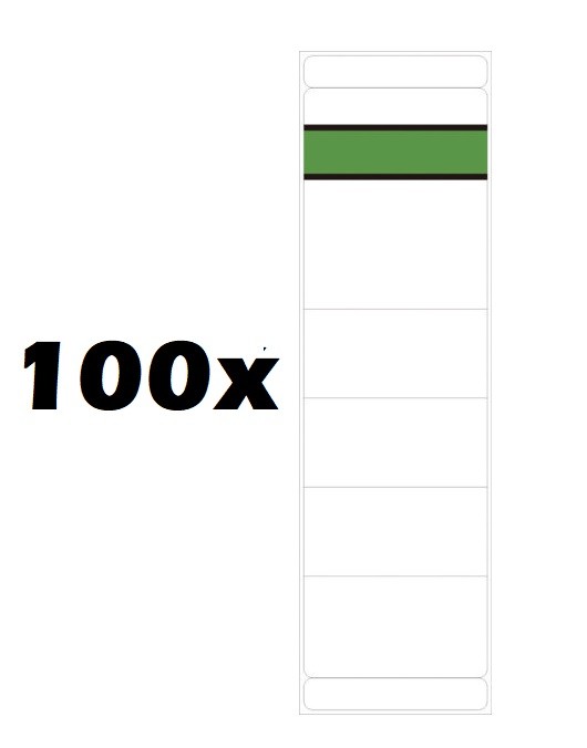 100 x Ordner Rückenschild breit, kurz Grüner Balken, weiß selbstklebend 