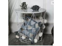 Marble effect wood white wire basket side storage table new £30