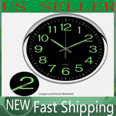 Large 12 inch Modern Battery Wall Clock Luminous Glow Night Light Quartz NEW US