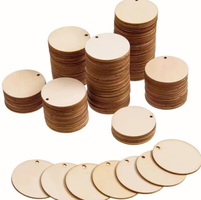 10 Pcs Round Wood Slices With Holes For DIY Small Wooden Discs 2in