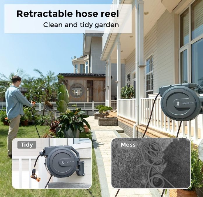 Giraffe Tools Retractable Water Hose Reel Wall Mounted Hose Reel 1/2-IN 100-FT