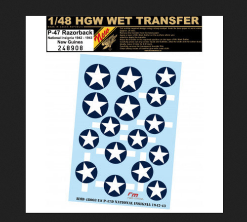 HGW 1/48 wet transfers P-47 NATIONAL INSIGNIA 1942-43 NEW GUINEA - 248908 HGW 1/48 wet transfers P-47 NATIONAL INSIGNIA 1942-43 NEW GUINEA - 248908