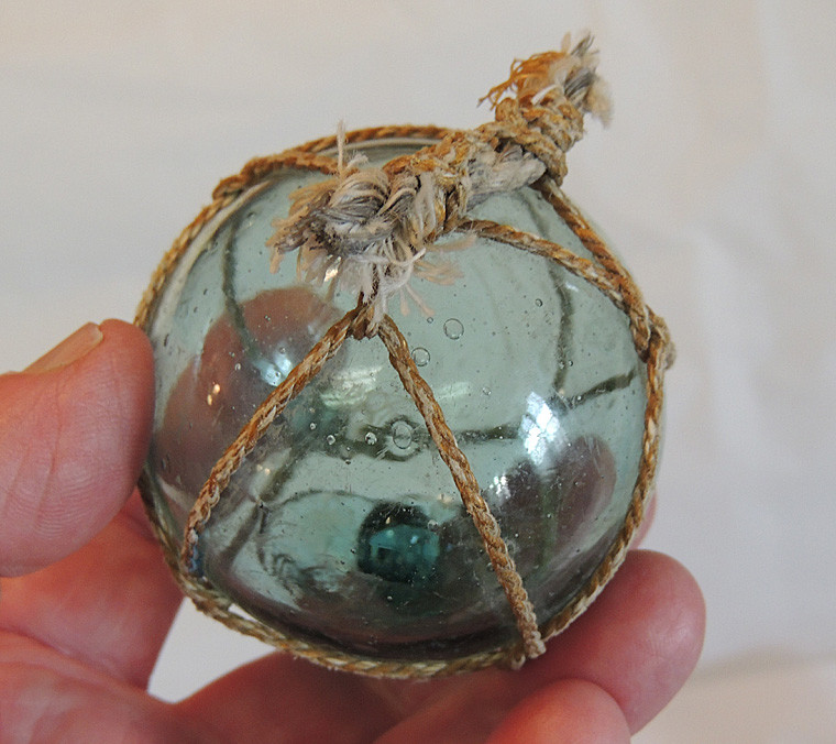 3 Vtg Japanese GLASS FISHING FLOATS Marks, Nets, Color Variations & bubbles (#34