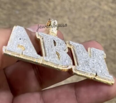Pre-owned Nsg Men's 3.2ct Baguette Cubic Zirconia Studded Custom "abm" Pendant 925 In White