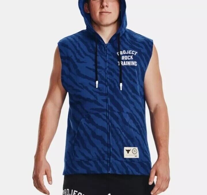 UA Mens XL Project Rock Rival Fleece Sleeveless Printed