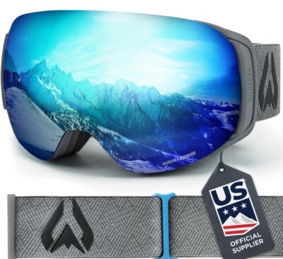 Ski Goggles Adults Anti-Fog Scratch 100% UV-Magnetic Lens/Stone Gray Ice Blue