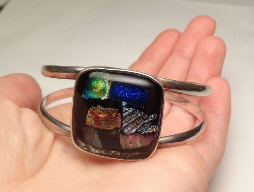 VINTAGE COLORFUL RETRO DESIGN CUFF BEAUTIFUL BRACELET STERLING SILVER 925 38g