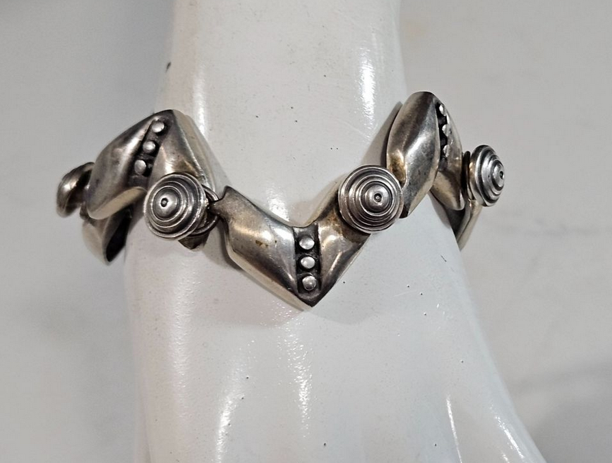 STERLING Vintage LISA JENKS Heavy Sterling Silver MODERNIST ZigZag BRACELET 7.5