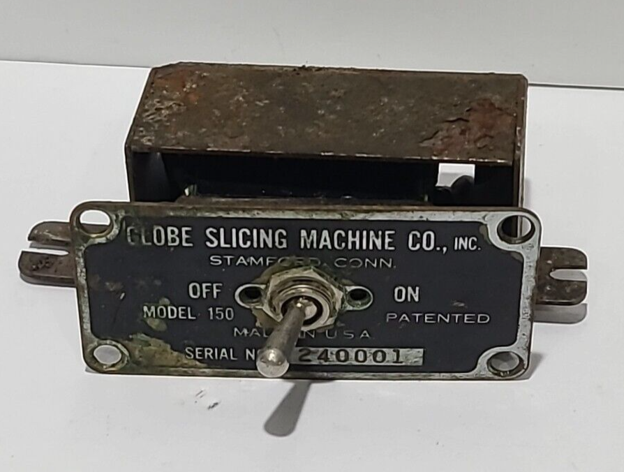 Globe 150 MEAT Slicer Brass Name Plate On/Off Switch Metal Shield Box USA