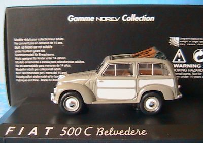 FIAT 500 C BELVEDERE 1952 VERT GRIS NOREV 770065 1/43 ITALIA MODELCAR