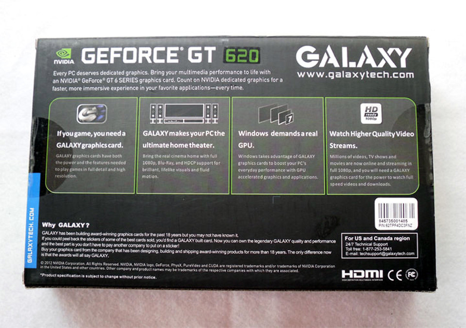 Galaxy NVIDIA GeForce GT 620 GC 2 GB DDR3 PCI Express 2.0 DVI/VGA