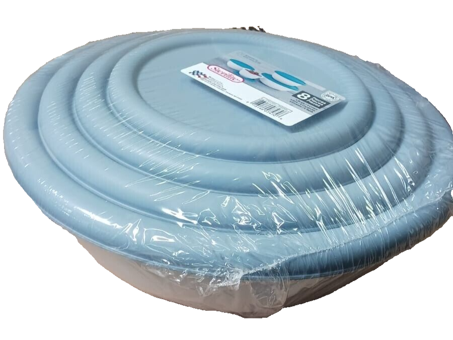 STERILITE 14069 8 Pc Covered Bowl Set, White & Blue