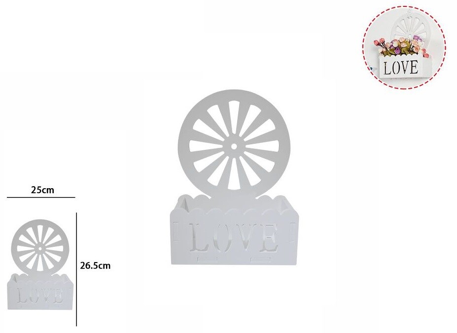 Decorazione Parete In Legno Bianco Con Mensola Ruota Love 25x26.5cm dfh