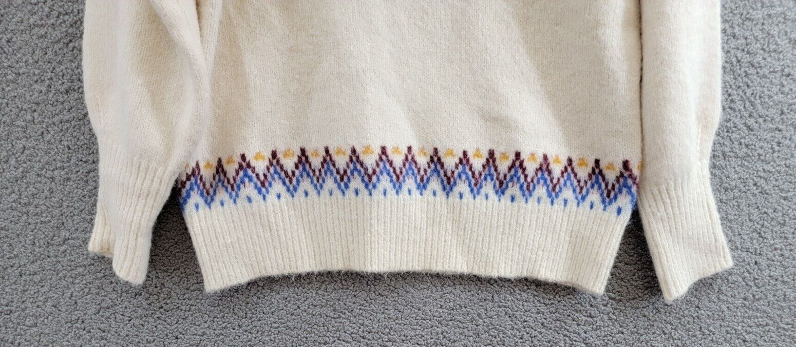 AQUA Fair Isle Sweater Women's M Cream Multi Crew Neck Long Sleeve Pullover - Picture 4 of 15