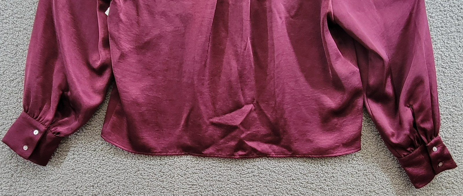 Karen Kane Shirred Blouse Womens XL Wine Solid Collared Long Sleeve Button Front - Picture 15 of 16