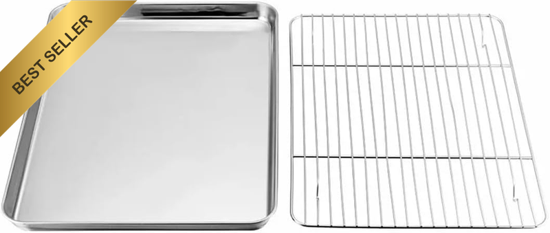 Stainless Steel Rectangular Cold Skin Tray with Cooling Rack 15.9In X 12In Flat