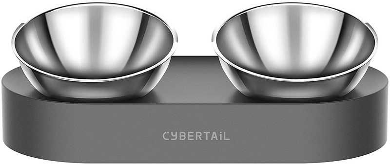 PETKIT CYBERTAIL Elevated Dog Cat Stainless Steel Bowls, 15° Tilted Raised Cat Food and Water Bowls, Stress Free Food Grade Material, Nonslip No Spill Pet Feeding Bowls