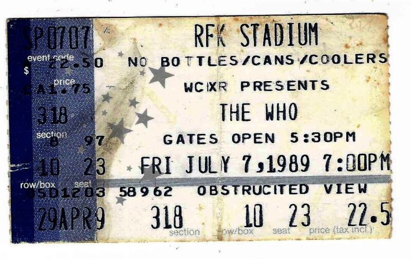 The Who 7/7/89 Washington DC RFK Stadium Rare Ticket Stub