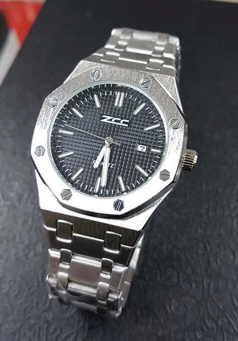 Orologio Da Polso Zcc Industrial Uomo Analogico Quarzo Datario Silver Nero lac