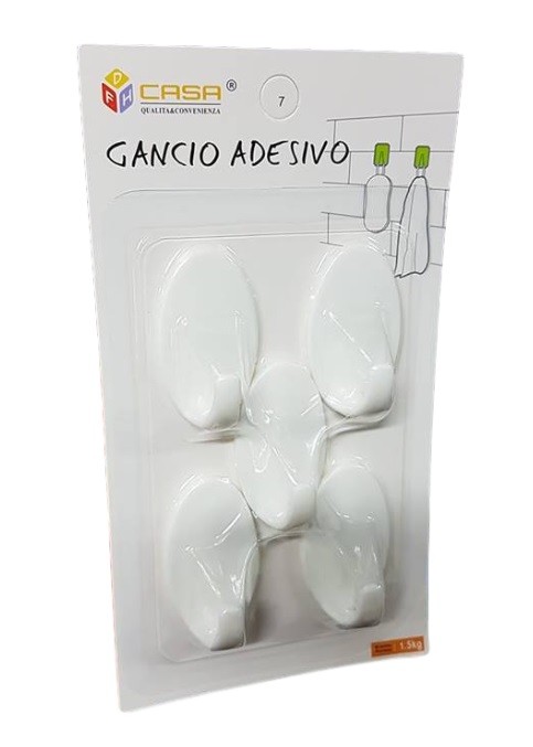 Set 5 Pz Ganci Appendini Adesivi Parete Casa Cucina Bagno Attaccapanni Ovali dfh