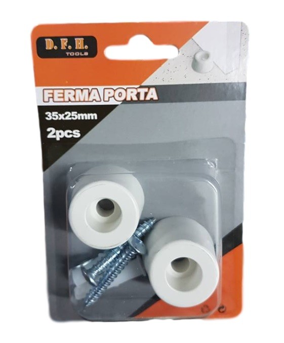 Set 2 Pezzi Ferma Porta Blocco Para Colpi Cilindrico Bianco Con Viti 35x25mm dfh