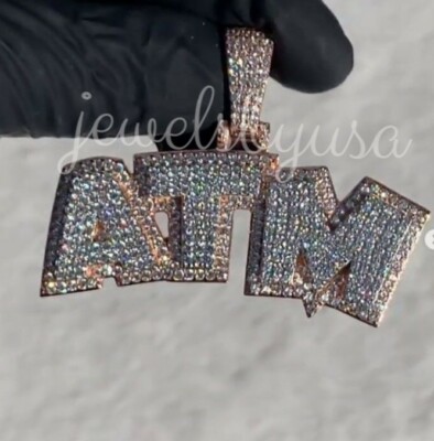 NSG 3.20 CT MEN'S GENUINE MOISSANITE CUSTOMIZE LETTER ATM 2 TONE PENDANT 925 SILVER