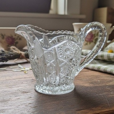 Indiana Glass Paneled Daisy Finecut Creamer, Clear Pressed Glass Small Pitcher