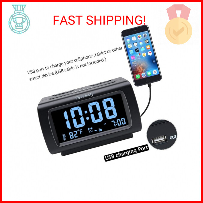 DreamSky Decent Alarm Clock Radio with FM Radio, USB Port for Charging, 1.2 Inch