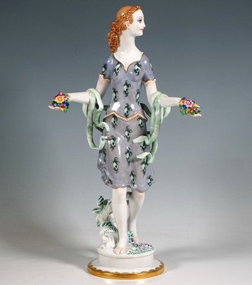 GROSSE AUGARTEN WIEN FIGUR SCHREITENDES MÄDCHEN MIT BLUMEN FRÜHLING OTTO HOFNER