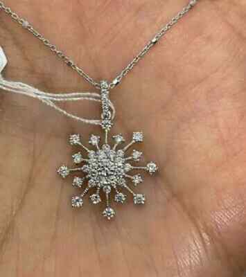 1.10Ct Round Cut D/VVS1 Diamond Snowflake Pendant Free Chain 14K White Gold Over