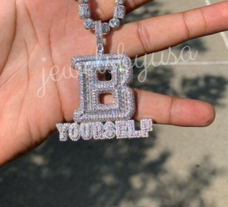 Pre-owned Nsg Men's 3.2ct Baguette Cubic Zirconia B Yourself Custom Letter Pendant 925 Silver In White