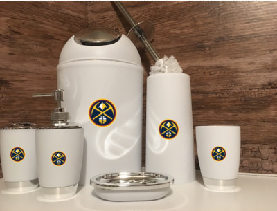 Denver Nuggets 6pc Bathroom Set Trash Can Toothbrush Holder Cup Version 2