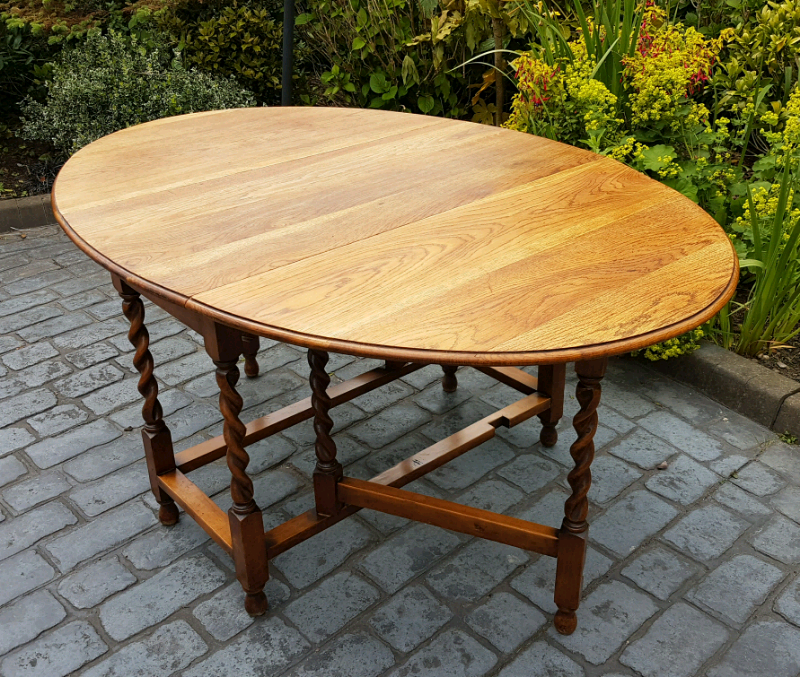 Antique Solid Oak Barley Twist Drop Leaf Dining Table in Liversedge