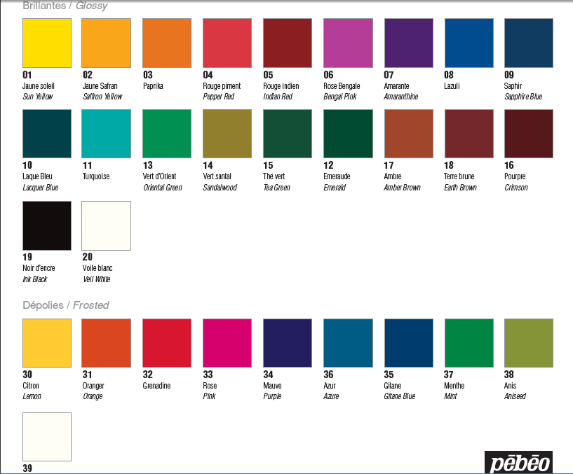 Pebeo Vitrea 160 Color Chart