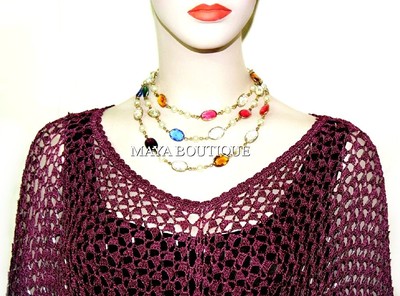 Pre-owned Maya Matazaro Crochet Poncho Shawl Top Hand Dyed Magenta Purple Ombree  One Size In Purple Magenta