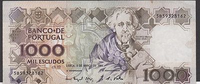 ◆ポルトガル 旧エスクード紙幣 1000 escudos◆ Portugal 1000 Escudos 3.3.1994 ch. 12 Circulated Banknote | eBay