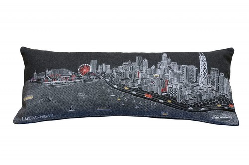 35 Черная декоративная подушка для поясницы Chicago Nighttime Skyline
