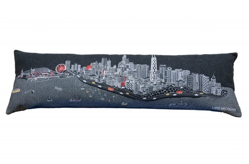 46 Черная декоративная подушка для поясницы Chicago Nighttime Skyline