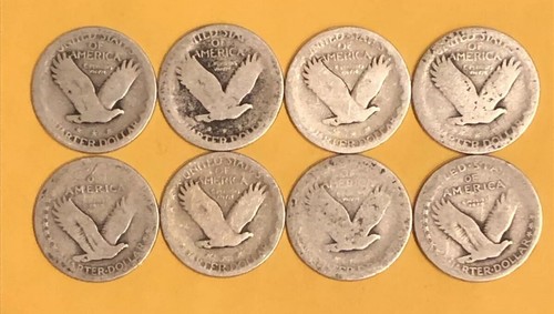 Lot Of 8 Standing Liberty Silver Quarters. Great Coin Collection!