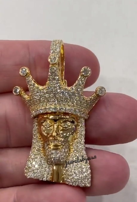 Pre-owned Nsg Men's Natural Diamonds Jesus Face Pendant 925 Silver Yellow Gold Rhodium Finish