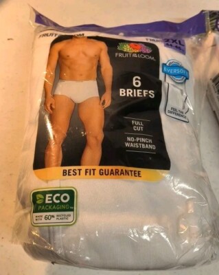 Fruit Of The Loom Men's Tag Free Briefs 6-Pack White Size 2XL 44-46 Eversoft
