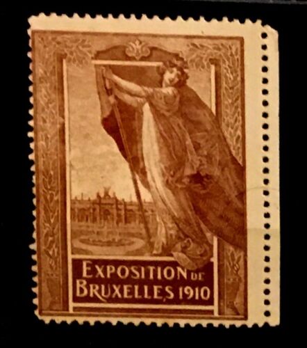 1908 Belgium Brussels Exhibition Cinderella Brown Stamp Great Old Engraving